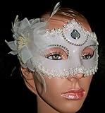 Maske mit Schleife 3-W-Hohenlimburg 0764, Augenmaske, Karneval, Geheimnisvolle weiße Maske mit Schleife an der Seite, Karnevalsmaske, Maske für den Maskenball, mit Bänder