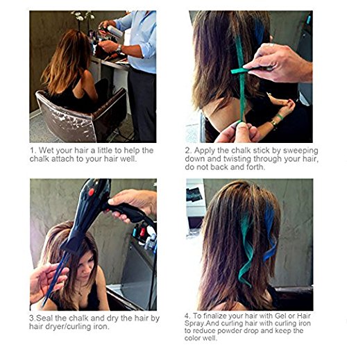 SySrion 24 Farben temporäre Haarfärbekreiden Set – plus 3 Paar Einweg-Handschuhen & 3 Stück Einweg-Umhange - 4