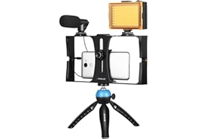 ‎PULUZ PULUZ Vlogging Kit for Smartphone Vlogging Set Like Me with Microphone + Video Light + Hot Shoe Tripod Head + Mini Tripod for Most Mobile Phones with a Screen of 7 Inch