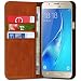 Produktbild ROYALZ Ledertasche für Samsung Galaxy J5 2016 Lederhülle DUOS (J510F) Tasche Book Case Cover Schutztasche Schutzhülle Hülle Etui mit unsichtbarem Magnet Standfunktion Kartenfach Vintage Leder cognac braun