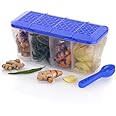Xmart India Multipurpose Plastic 4 in 1 Masala Box for Kitchen, Spice Boxes for Kitchen,4 Compartment Storage Containers Grocery,Cereal,Dry Fruits Dabba 1800 Ml with 4 Spoons(Blue)