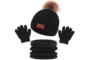 ZiaWorld Kids Winter Beanie Hat Scarf Gloves Set 3 in1, 3Pcs Knit Warm Toddler Winter Cap Gloves Neck Warmer for Boys Girls 1-5 Year, Winter Accessories Sets for Children Outdoor Sports