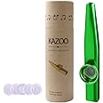 kuou Kazoo, Metal Kazoo Kazoos Multipack Cazoo Music Kazoo Instrument and 5 Membrane Flute Diaphragm with Vintage Gift Box for Kids Music Beginner