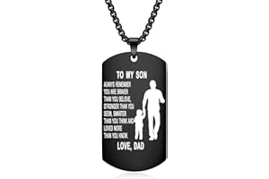 YOTHIWAD To My Son Dog Tag Pendant Necklace Inspirational Words Engraved Birthday Graduation Gift for Son from mum Dad
