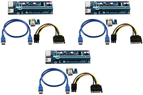 LONGXI (3 Pack) 6-Pin Powered PCI-E PCI Express Riser - VER 006C - 1X to 16X PCIE USB 3.0 Adapter Card - With USB Extension Cable - GPU Graphic Card Crypto Currency Mining