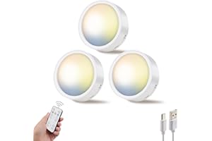 Helcona Wireless Under Cabinet Lighting,LED Puck Lights with Remote Control,3 Color Dimmable Timing Function Push Lights Ideal for Kitchen Cabinets, Bedrooms, Closets, Garage and More 3 Pack