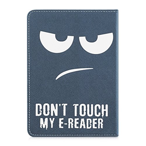 kwmobile Hülle für Tolino Shine 2 HD – Flipcover Case eReader Schutzhülle – Bookstyle Klapphülle Don’t touch my E-Reader Design Weiß Dunkelblau - 3