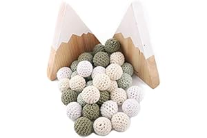 Promise Babe Adulte Coloré Rond Crocheté Perles en bois avec trou pour enfiler, Fait à la main Naturel Boules en bois DIY Bijoux Collier Bracelet Faire soi-même Crocheted Wooden Beads (Type5005-10P)