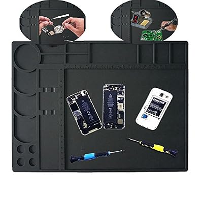 TECKTOO Silicone Solder Mat Soudage Projet Professionnel Mat Résistant À La Chaleur Solder Fer Lötmatte Pad 500 ° C Protection Travail Schweißung Antiskid Bureau Pour Station De Réparation Banc Opérateur Station Pour La Réparation Électronique, C…