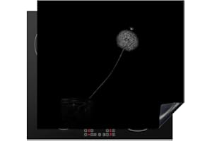 MUCHOWOW Protège-plaque à induction - Plaque Protection Vitrocéramique Induction - Vinyl - Fleurs - Pissenlit - Graines - Noir - Blanc - 60x52 cm - Couvre Plaque de Cuisson - Accessoires de Cuisine