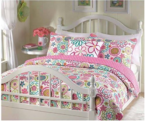 3 Piece Queen Girls Bed Quilt Set with Vibrant Flower Print. Machine Washable Microfiber Easy to Care For. Perfect in a Teen's Bedroom. by Mariah