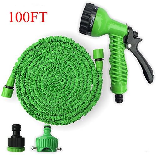 UFLYAY Expandable Garden Hose pipe - Green 25ft to 100ft - 7 Pattern Spray and High Pressure, Expanding Garden Hose Multifunctional High Pressure Car Wash Water Gun Garden Watering Set (100FT, Green)