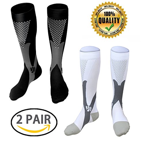 LJ deporte calcetines de compresión unisex Graduado de compresión 20 – 30 mmHg Fit para corredores enfermeras viajeros maestros maternidad Fitness uso médico tablilla de vuelo de viaje, Hombre, Black+White