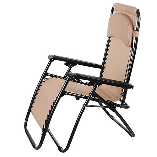 grapest Faltbare Liegestuhl Sonnenliege klappbare Relaxliege mit armlehne 177 x 68 x 110cm Campingstuhl Gartenstuhl Bis:130KG (Khaki)