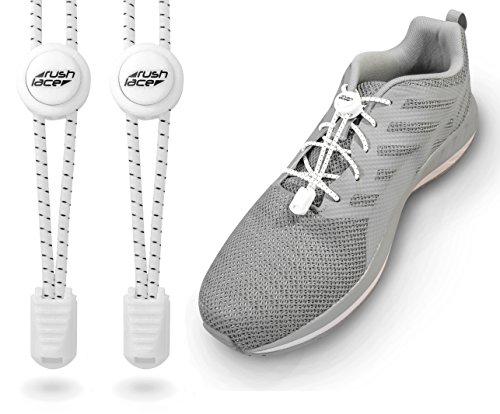 Preisvergleich Produktbild RUSH LACE - Elastische Schnürsenkel mit Schnellverschluss - Schnellschnürsystem für einen idealen Sitz und perfekten Halt - Nie wieder Schuhe binden! - (Weiß)