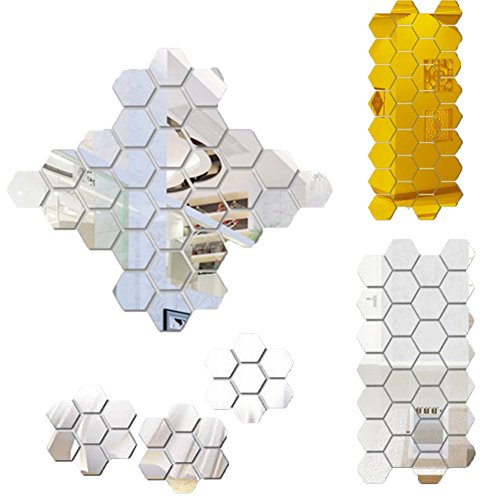 SZTARA 3 D-Spiegelfliesen, Sechseck, Selbstklebend, Wand Deko-Sticker, Heimdekoration, Kunststicker für Wohnzimmer silber - 4