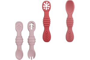 Bojiwavawd Baby Learning Spoons Forks Set, 4pcs Silicone Self Feeding Baby Utensils Ages 6-12 Months, Toddler Cutlery Set, Toddler Utensils, Feeding Training Spoons, Dishwasher Safe