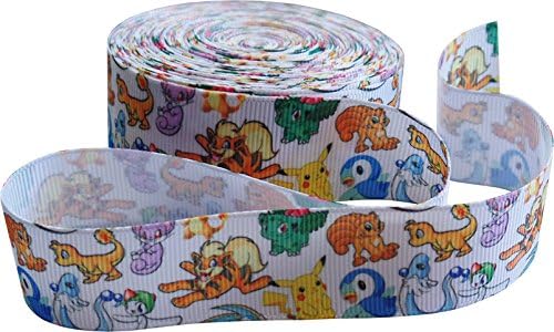 Pokemon Grosgrain Printed Ribbon 1" Wide For Cakes, Crafts, Gift Wrapping, Hair Accessories (2m Length)