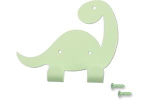 keypak Kids Dinosaur Double Coat Hooks, Door Wall Mounted Metal Decorative Hooks for Boys & Girls, Toddlers Bedroom or Baby Nursery - Colour Matching Fixings Included (Green)