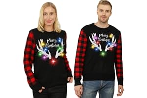 Kouric Ugly Christmas Sweater LED,Weihnachtspullover Damen Herren,hässlich Weihnachtspullover Familie,lustiger Weihnachtspullover mit Licht,Rentier Weihnachtspullover für Familien/Frauen/Männer/Kind