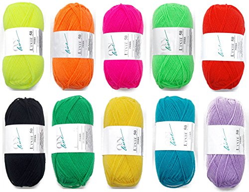 Wollpaket bunt mit 500 g Wolle 100% Polyacryl * 10x 50 g zum Häkeln, Stricken und Basteln * Bastelwolle Häkelwolle Strickwolle * Farben wie abgebildet
