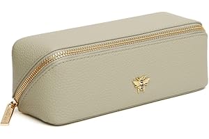 Alice Wheeler London Bee Mini Makeup Train Case – Compact Concertina Fold-Out Beauty Organiser with Gold Bee & Zip Closure – Travel-Friendly – 20 x 7.5 x 7.5 cm – Black (Pistachio)