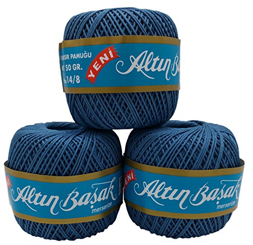 3 x 50 Gramm Häkelgarn, 100% Baumwolle merzerisiert, 150 Gramm Filet - Garn, Farben zur Auswahl (petrol blau)