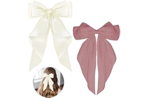 ZEVONDA Haarschleifen Clips - Haarspangen mit Großer Schleife Einfarbige Haarnadel mit Schleife Haarspangen Accessoires für Mädchen Frauen, Milchig weiß + Rosa (2PCS)