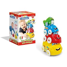 Clementoni – Véhicules d&rsquo;activités bébé – 10 Mois – Bus, camionnette, Voiture et Moto – à Faire Rouler, à empiler ou à encastrer