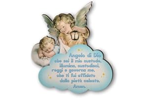 F.LLI BONELLA Fratelli Bonella | Quadro religioso in legno dell'Angelo con lanterna per Bambino con preghiera Angelo di Dio, 11x14 cm, Made in Italy