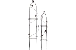 VERDOBA Obelisk Rankhilfe Metall - 2er-Set Rankenhilfe für Pflanzen - freistehende Rankhilfe Gitter Metall in braun mit verspielten Design