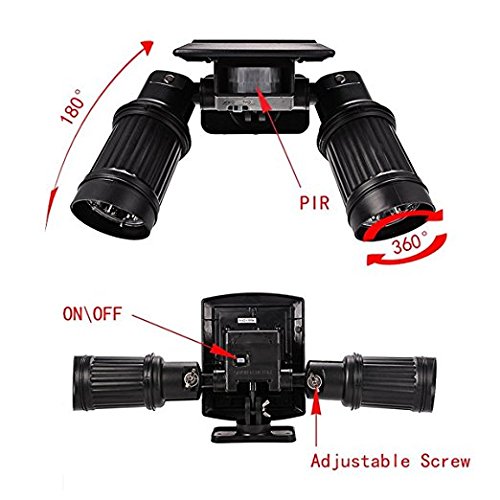 Wiederaufladbare LED Solarleuchte,Drillpro 1000 Lumen IP44 LED wasserdichte wandleuchte,outdoor super helle LED Solarlampe mit Doppel einstellbar Drehwinkel-Design für Garden Terrasse,Hof. schwarz - 2