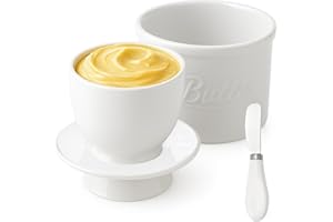 BCUUOZEEING Maselniczka ceramiczna, dzwoneczek do masła z nożem do masła, francuska maselniczka z pokrywką, maselniczka chłodzona wodą z linią wodną, porcelanowa maselniczka do świeżości i smarowania, biała