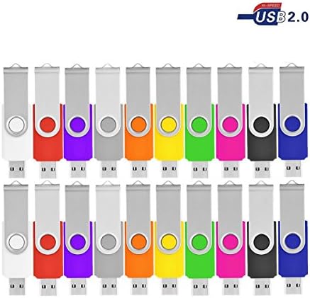 2GB USB Flash Drive 20 Pack,VIEKUU USB 2.0 Memory Sticks Thumb Pen Drive Data Storage Swivel Design(Black/Grey/White/Yellow/Orange/Pink/Orange/Green/Blue/Purple)