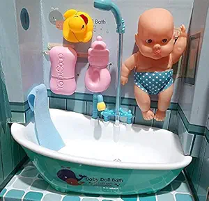 Bathtub with Detachable Shower Accessories for Kids Pretend Play New Born Baby Doll Bath time Set