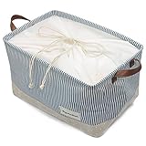 Yiuswoy Große Kapazität Naturleinen Fiber Spielzeug Kleidung,Faltbar Aufbewahrungskorb,Spielzeugkiste Aufbewahrungsbox,Korb Aufbewahrung - Vertikale Streifen