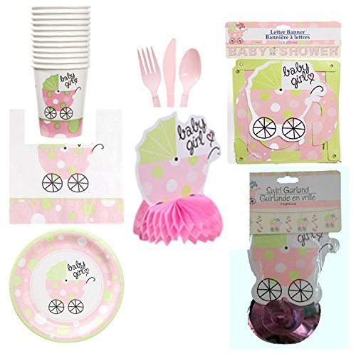 Baby Girl Carriage Baby Shower Party Supplies Pack, 12 Person Set by Combined Brands
