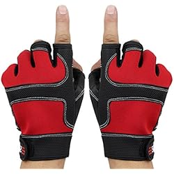 Aivtalk - Guantes profesional de pesca ajustables 3dedos de corte bajo antideslizante deporte de verano al aire libre - rojo