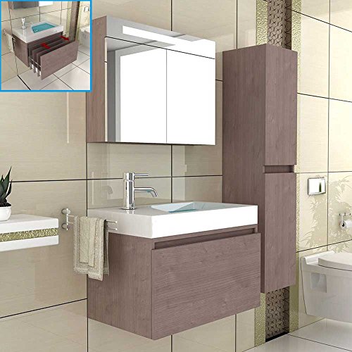 Badmöbel / Waschtischunterschrank / Spiegelschrank / Badezimmer Möbel Braun / Waschplatz / Modell-Lugano-800 / Waschbecken / Badset