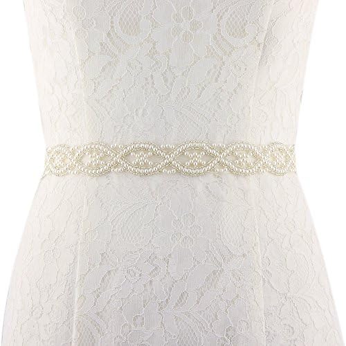 ULAPAN Women's Pearls Bridal Sash Bridal Belt Pearls Wedding Belt Wedding Sash (Applique only(no ribbon))