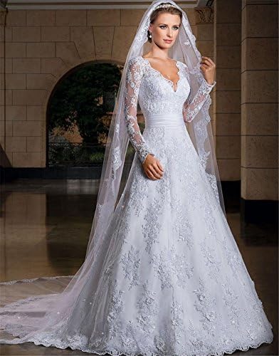 HAPPYMOOD Wedding Dress Long Evening Prom Bride Gown Party Dress Wedding Banquet Women's Lace Sweetheart Mermaid , US16
