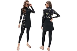 Odizli Damen Muslimische Badeanzug Burkini Langarm Schwimmoberteile Built in Bra+Schwimmhose 2tlg Full Cover Modest Bademode