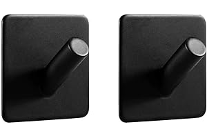 LJLink Crochet mural Crochet pour serviette Sans percer, SUS304 Acier inoxydable Autoadhésif Salle de bain et cuisine Porte-serviettes, 2 pcs. Crochet adhésif Noir