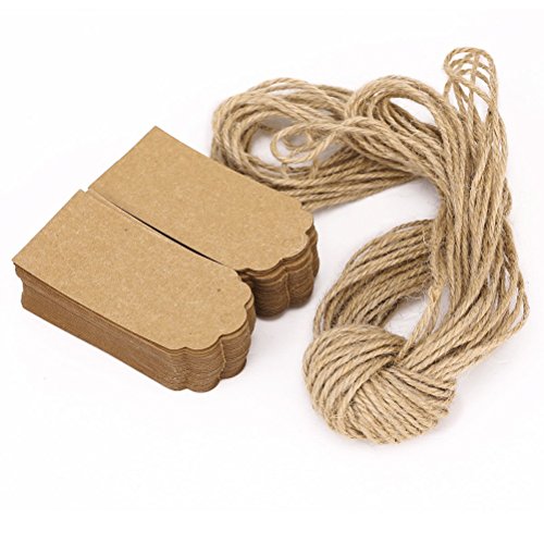 NUOLUX, 100 pezzi, stile rustico, 45 x 90 cm, colore: marrone con bordi smerlati, prezzo Etichetta per bagaglio, con corda, 10 m