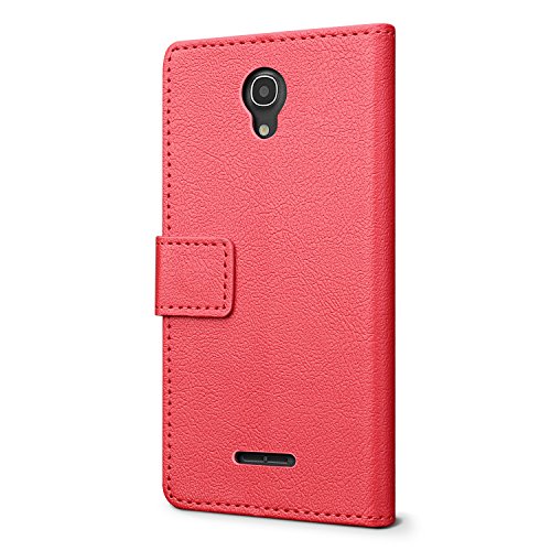 SLEO Funda para Alcatel PIXI 4 5 0 OT5010D 3G Cartera Carcasa Piel PU Suave Flip Folio Caja Super Delgado  Estilo Libro Soporte Plegable y Cierre Magn  tico  para para Alcatel OneTouch PIXI 4 5 0 Inch OT5010D 3G - Rojo