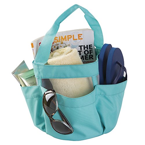 mDesign wasserdichte Tasche aus Canvas/Netz – wasserabweisende Tasche für Dusche – perfekte Strandtasche, Badetasche und Gartentasche – mit Henkeln und vier Taschen – mintfarben - 2