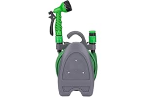 Kinzo Manguera de jardín flexible 10M - Incluye accesorios y soporte para manguera de jardín - Cabezal de pulverización con 7 posiciones de pulverización - Plástico - Verde/Gris