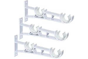 TOKPLNU Curtain Pole Brackets, 3 Pack Double Curtain Pole Bracket 28mm Heavy Duty Curtain Rail Brackets White Curtain Pole Holder Support Hooks for Drapery Rod