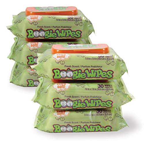 Boogie Wipes Saline Nose Wipes, Fresh Scent, 30-Count (Pack of 6)