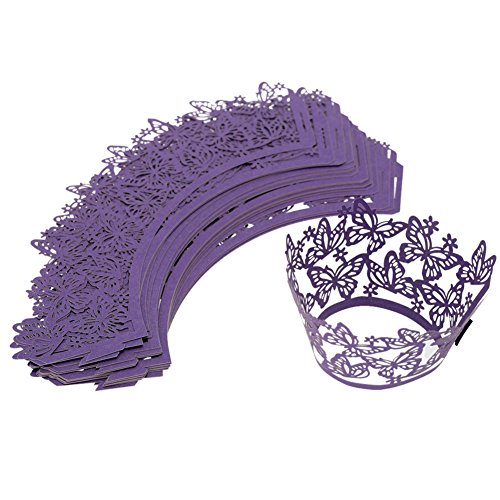 50 Laser geschnitten Schmetterling Cupcake Topper Muffin Papier Cup Cake weddi… Violett - 4